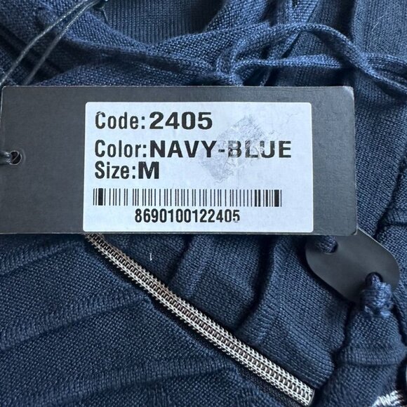 LCR Mens Ribbed Sweater Navy Blue Colorblock Slim Fit Shawl Collar Various Sizes - Picture 4 of 16